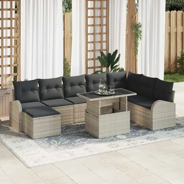 Ensemble de canapé de jardin avec coussin 9 pcs Gris clair