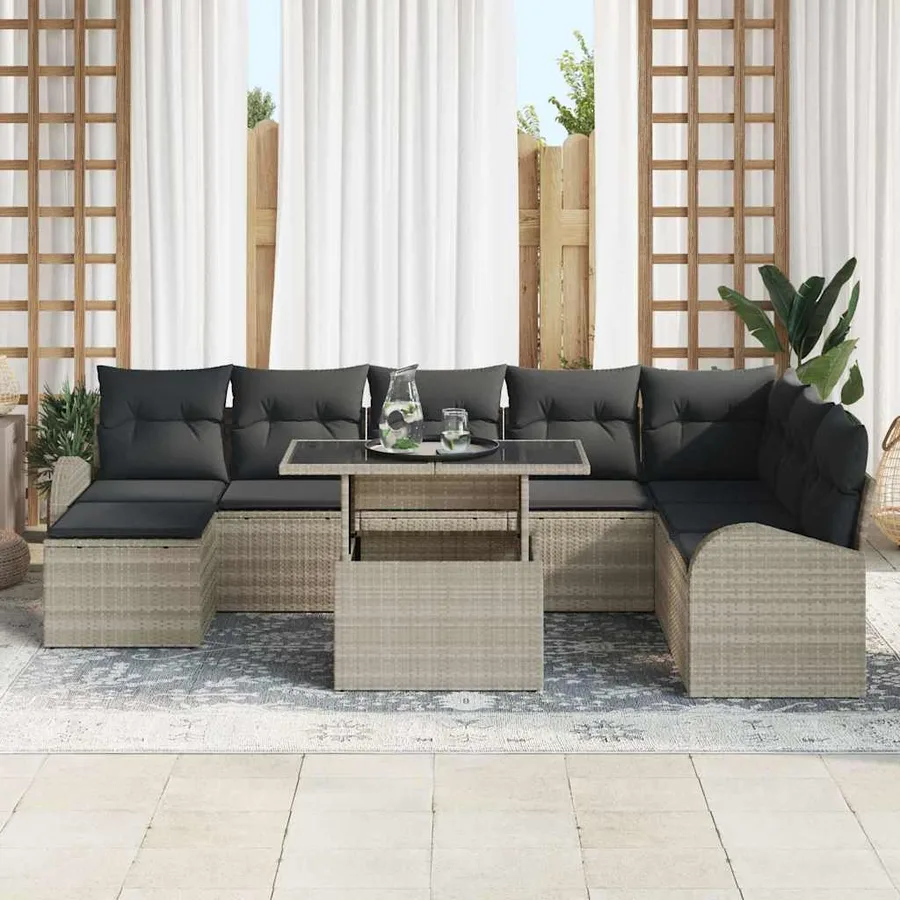 Ensemble de canapé de jardin avec coussin 9 pcs Gris clair - 3
