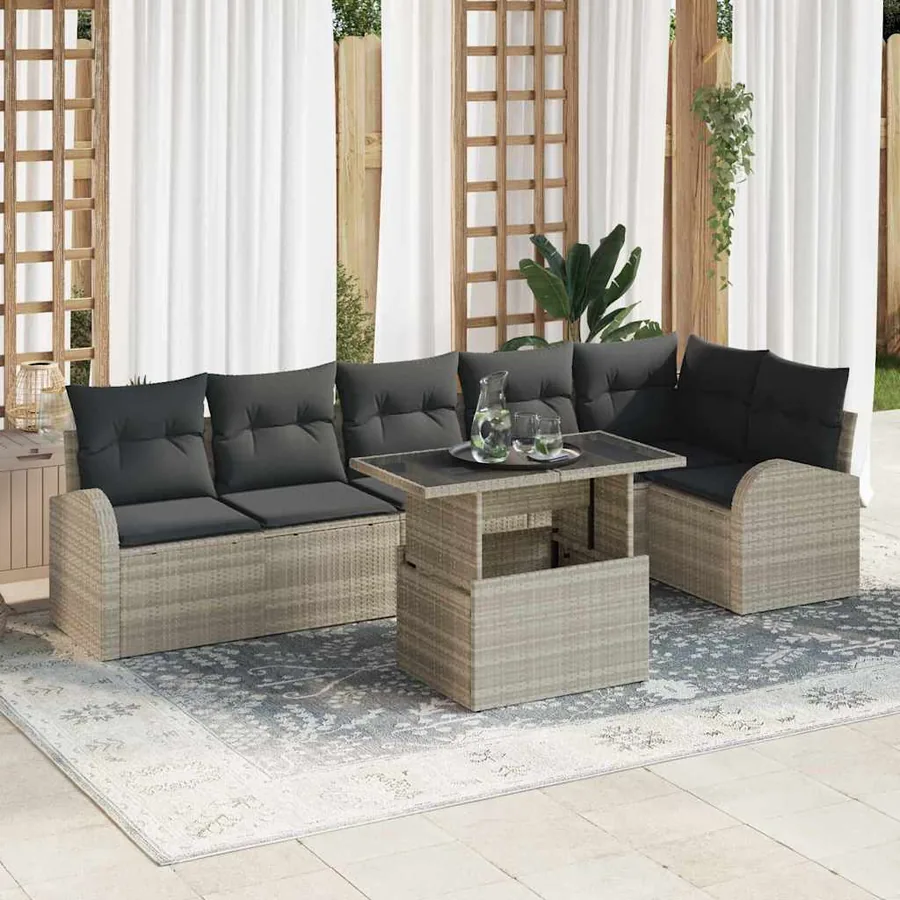 Ensemble de canapé de jardin 7 pcs Gris clair polyrotin