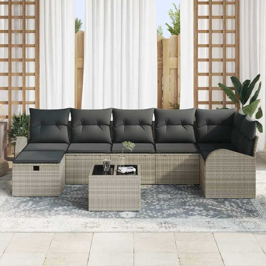 Ensemble de Canapés avec coussin Gris clair polyrotin - 3