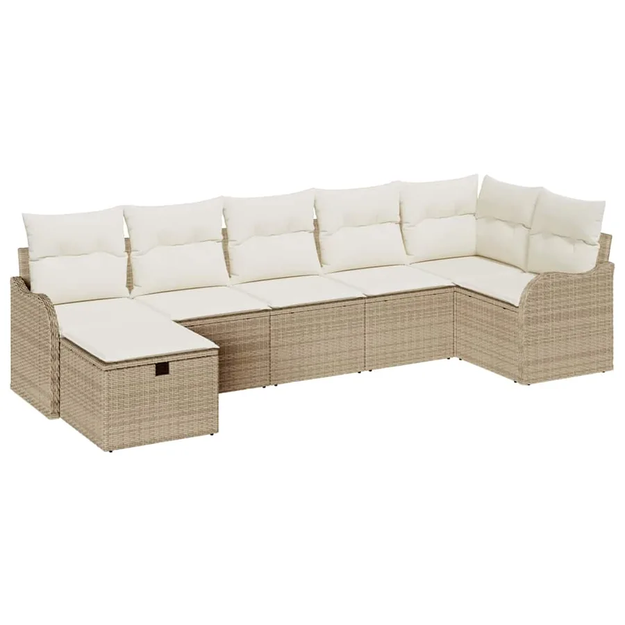 Ensemble de canapé de jardin 7 pcs Beige Poly rotin - 2
