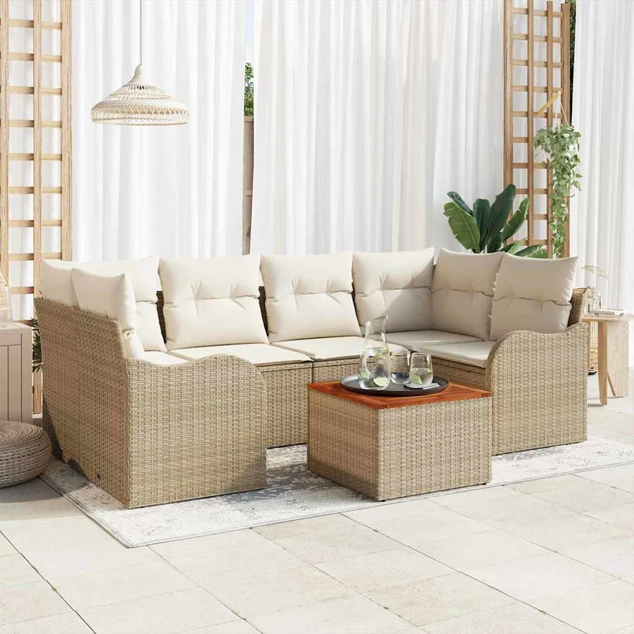 Ensemble de canapé de jardin 7 pcs Beige et crème polyrotin - 3