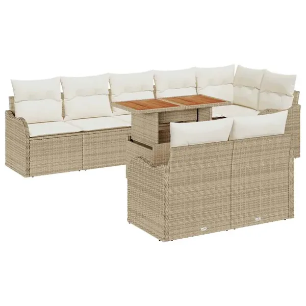 Ensemble de canapé de jardin 9 pcs Beige Poly rotin