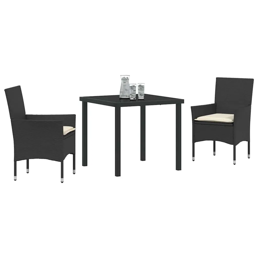 Ensemble de salle à manger pour jardin 3 pcs Noir polyrotin - 3
