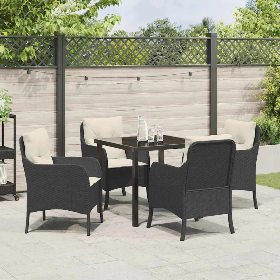 Ensemble de salle à manger pour jardin 5 pcs Noir polyrotin - 4