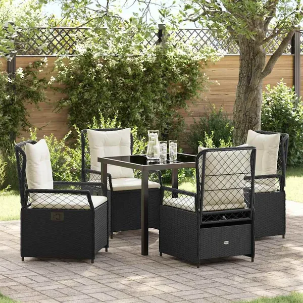 Ensemble de salle à manger pour jardin 5 pcs Noir polyrotin