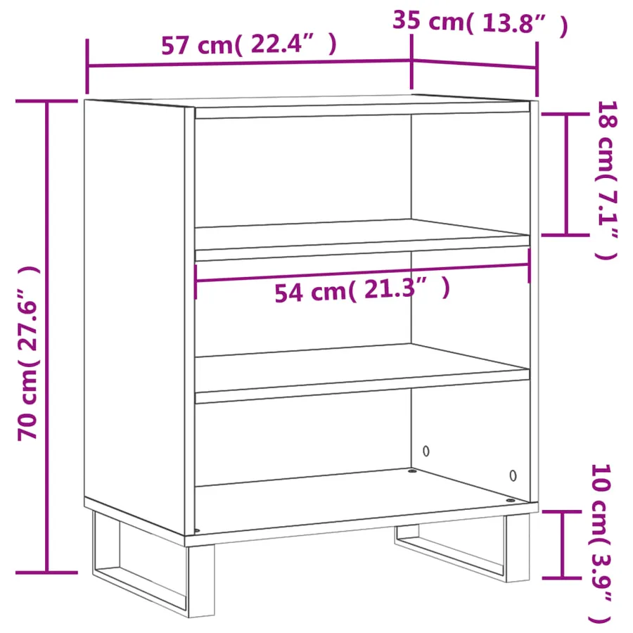Buffet blanc brillant 57x35x70 cm bois d'ingénierie - 9