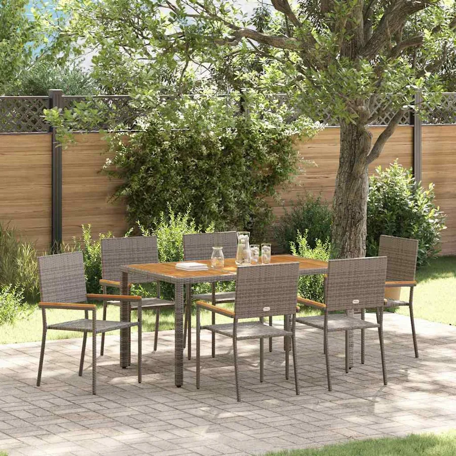 Ensemble de salle à manger pour jardin 7 pcs Gris polyrotin