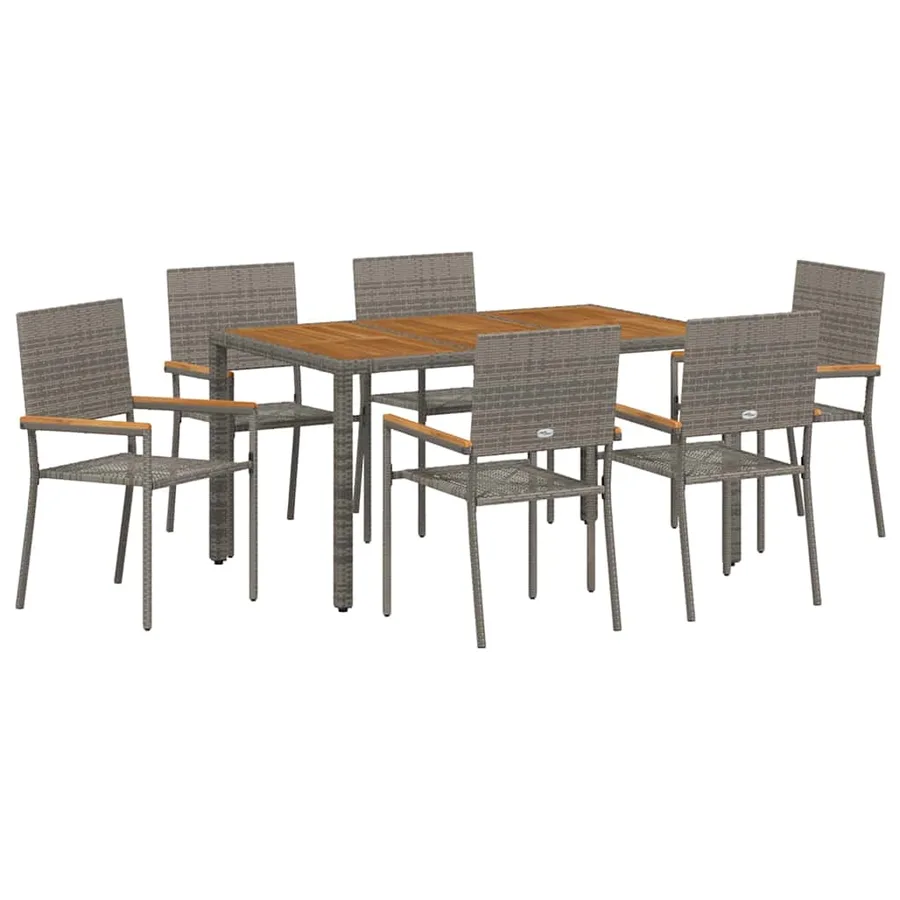Ensemble de salle à manger pour jardin 7 pcs Gris polyrotin - 2