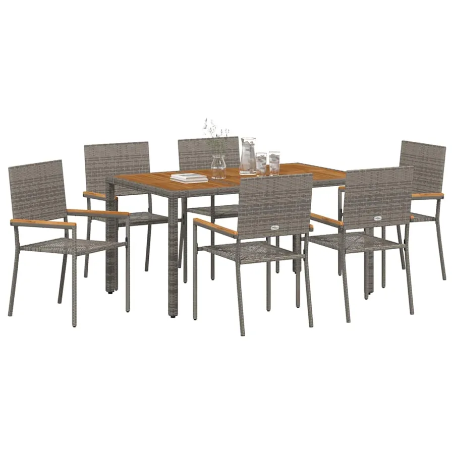 Ensemble de salle à manger pour jardin 7 pcs Gris polyrotin - 3