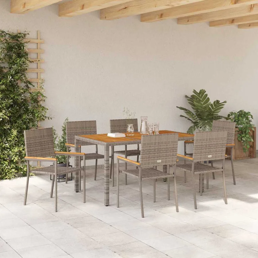 Ensemble de salle à manger pour jardin 7 pcs Gris polyrotin - 4