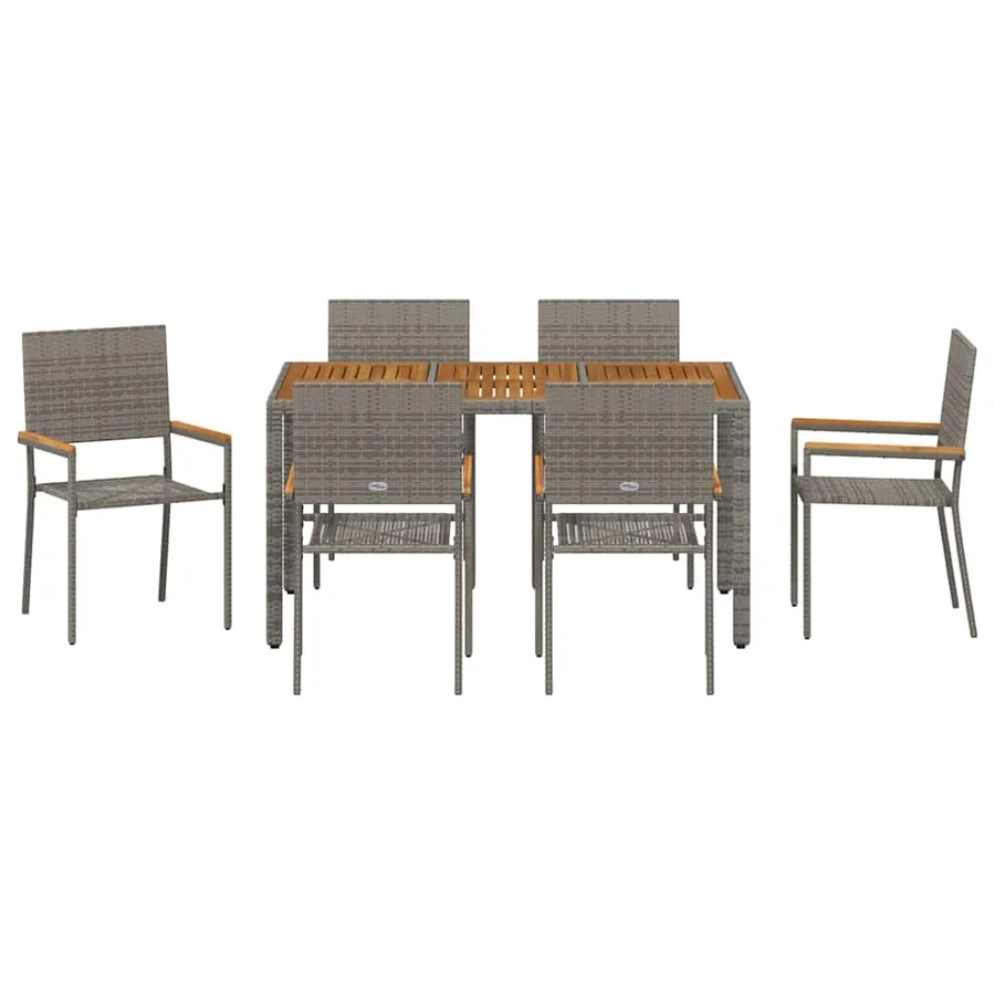Ensemble de salle à manger pour jardin 7 pcs Gris polyrotin - 7