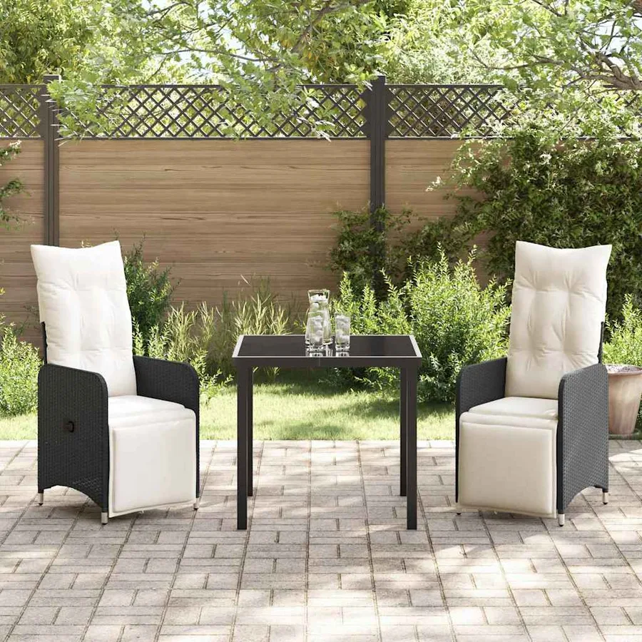 Ensemble de salle à manger pour jardin 3 pcs Noir polyrotin - 4