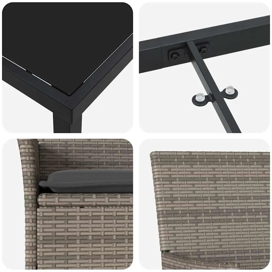 Ensemble de salle à manger pour jardin 3 pcs Gris polyrotin - 9