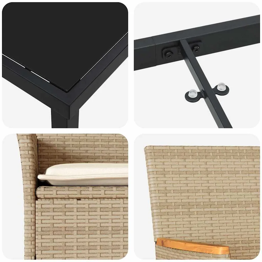 Ensemble de salle à manger pour jardin 3 pcs Beige polyrotin - 9
