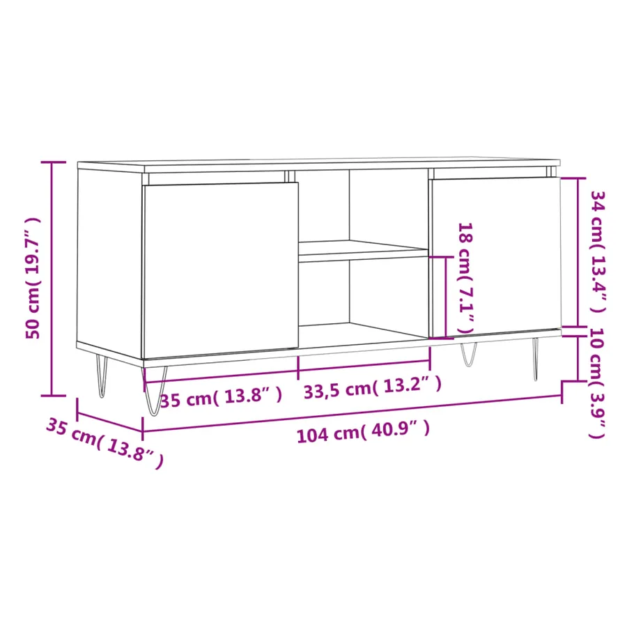Meuble TV sonoma gris 104x35x50 cm bois d'ingénierie - 11