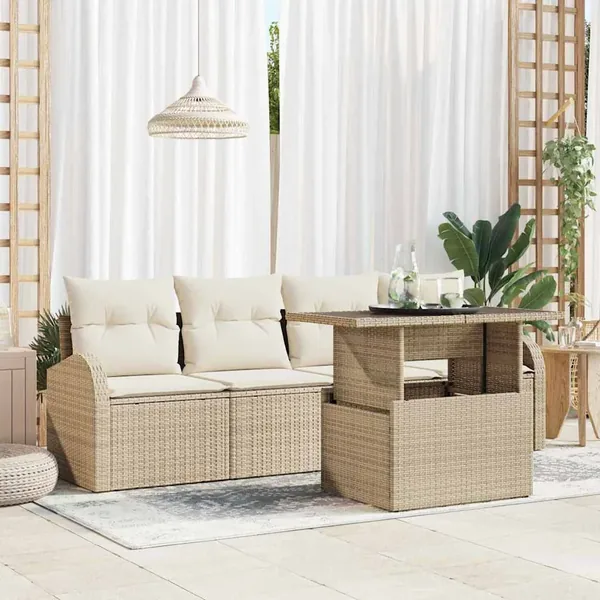 Ensemble de canapé de jardin 5 pcs Beige Poly Rattan