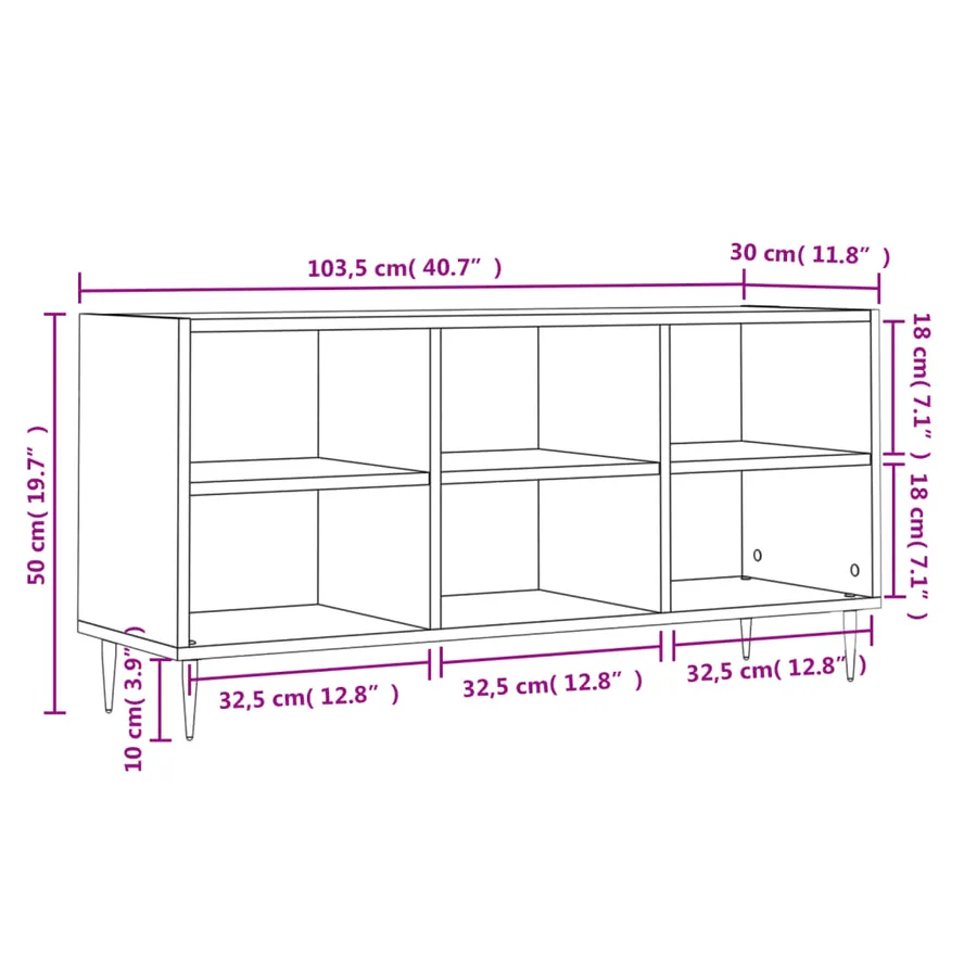 Meuble TV gris béton 103,5x30x50 cm bois d'ingénierie - 9