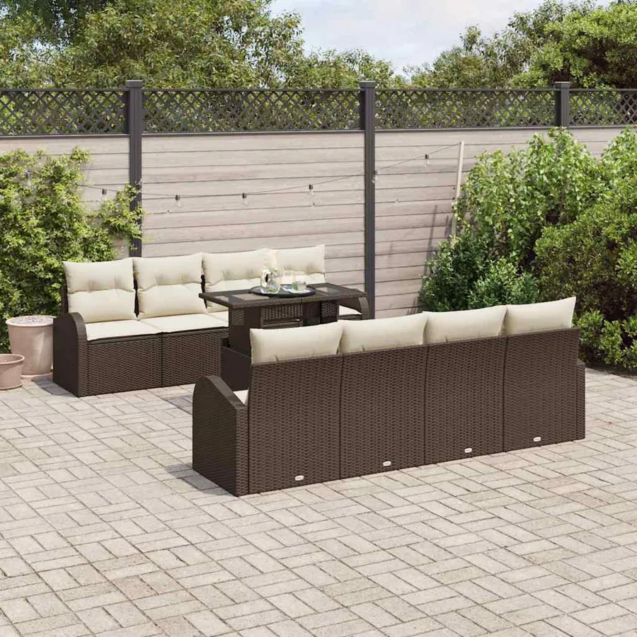 Ensemble de canapé de jardin 9 pcs Marron Poly Rattan