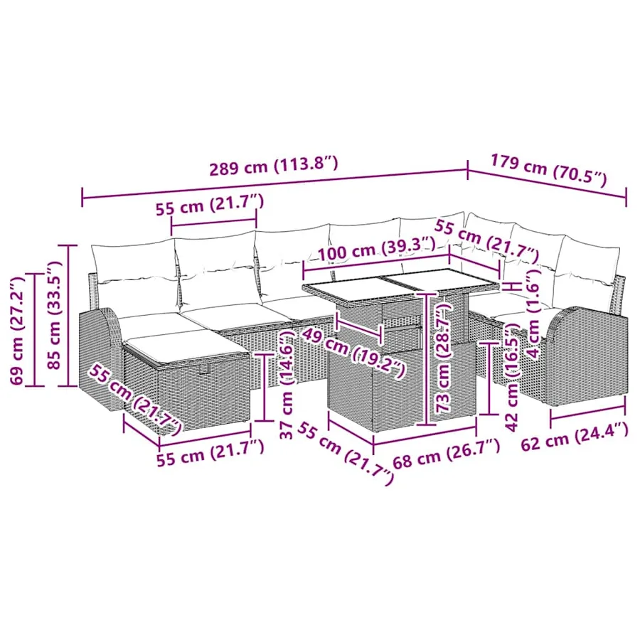 Ensemble de canapé de jardin 9 pcs Beige Poly rotin - 15