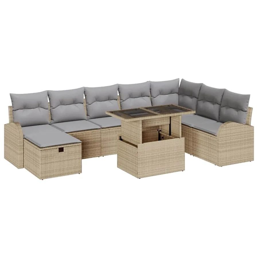 Ensemble de canapé de jardin 9 pcs Beige Poly rotin - 2