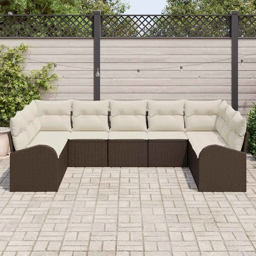 Ensemble de canapé de jardin 9 pcs Marron et blanc polyrotin - 3