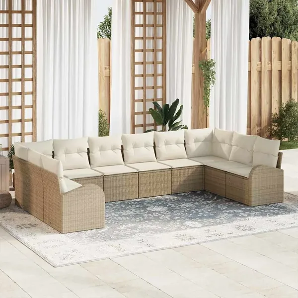 Ensemble de canapé de jardin 10 pcs Beige et blanc polyrotin