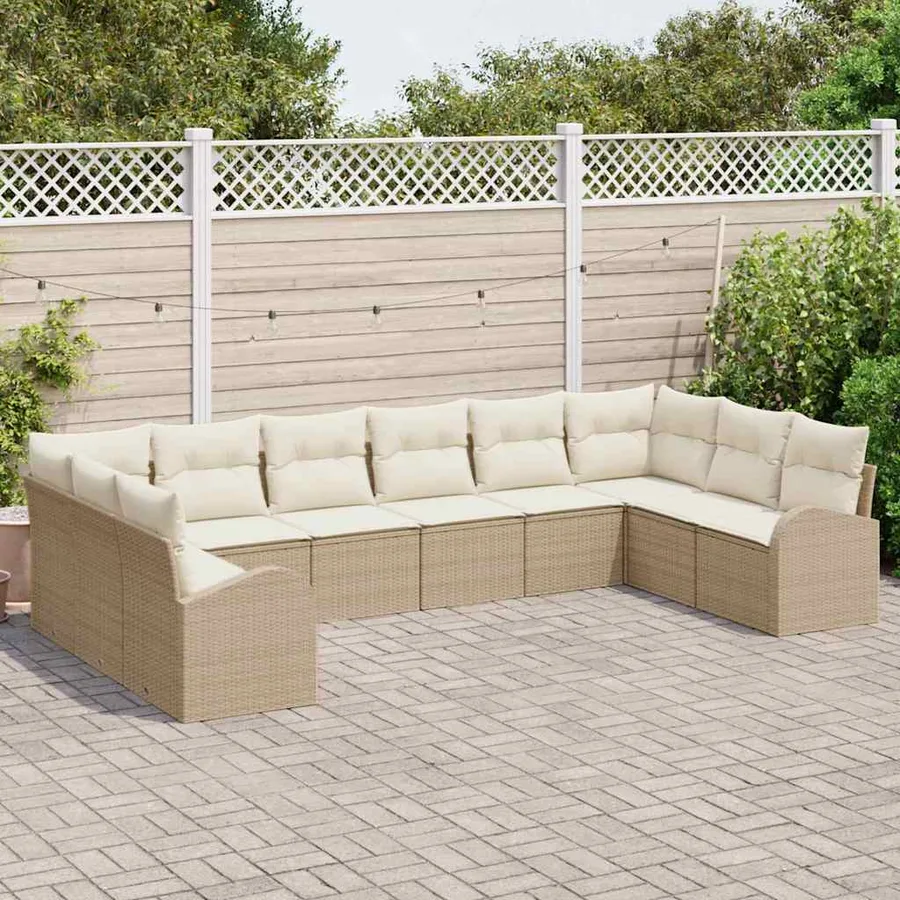 Ensemble de canapé de jardin 10 pcs Beige et blanc polyrotin - 3