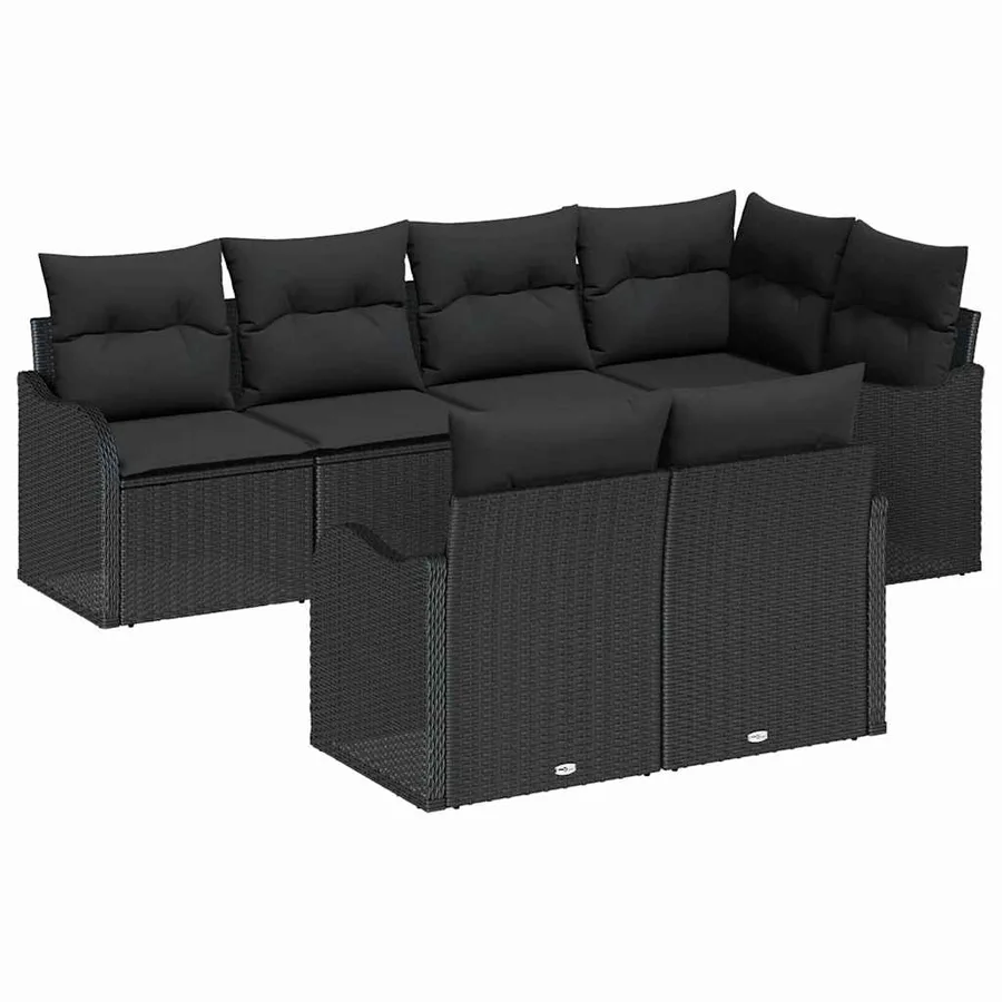 Ensemble de canapé de jardin 7 pcs Noir Poly rotin - 2