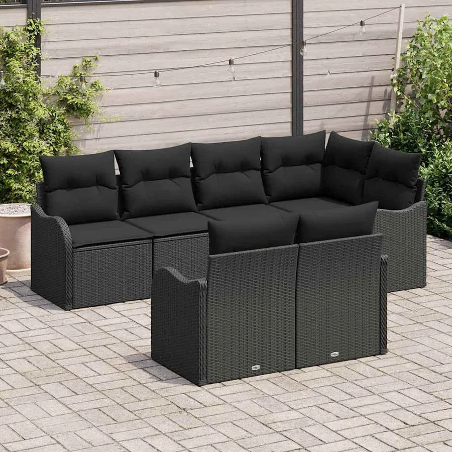 Ensemble de canapé de jardin 7 pcs Noir Poly rotin - 3