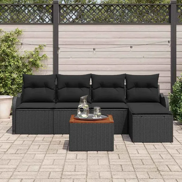 Ensemble de canapé de jardin avec stockage 6 pcs Noir polyrotin