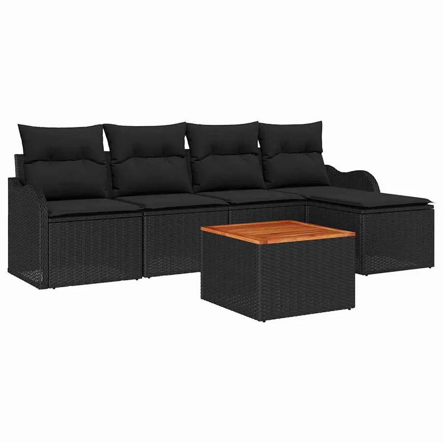 Ensemble de canapé de jardin avec stockage 6 pcs Noir polyrotin - 2