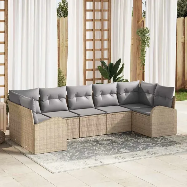 Ensemble de canapé de jardin 7 pcs Beige et Gris clair
