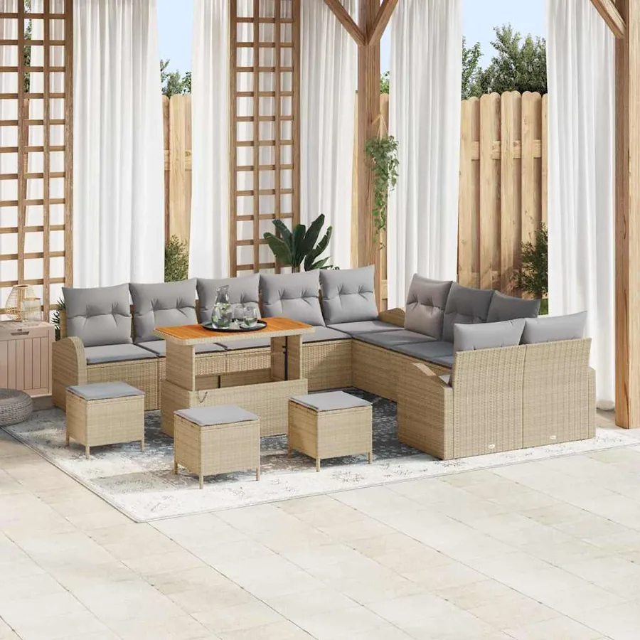 Ensemble de canapé de jardin 14 pcs Beige et Gris clair
