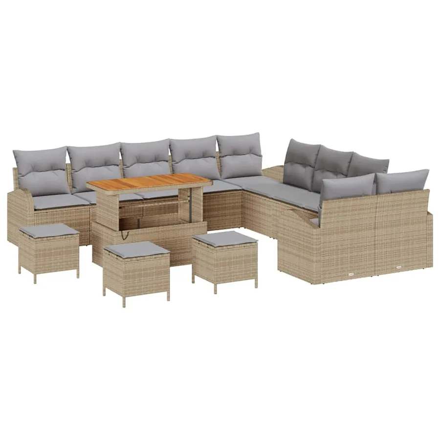 Ensemble de canapé de jardin 14 pcs Beige et Gris clair - 2