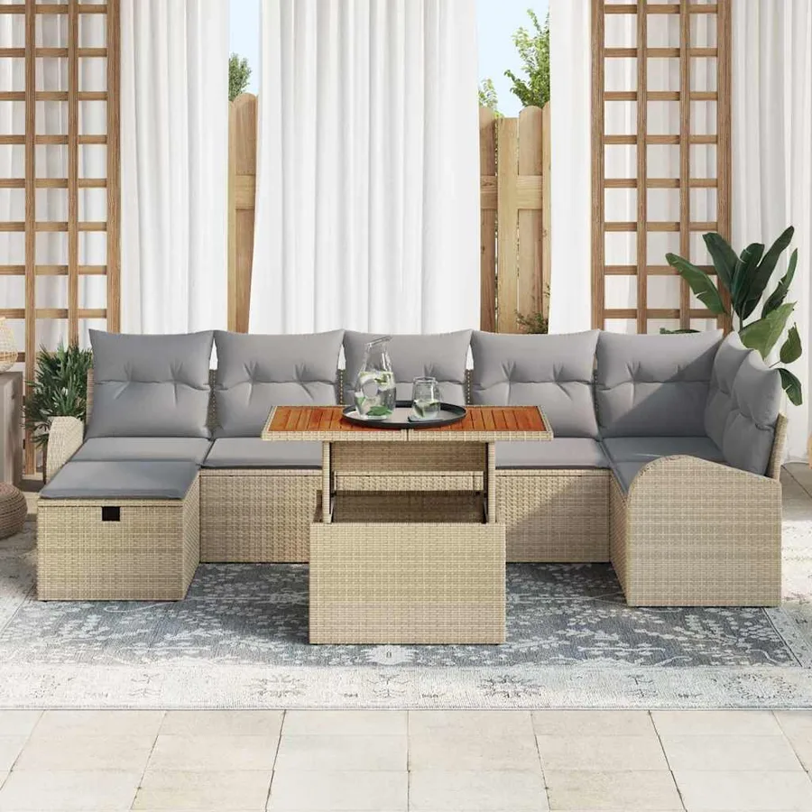 Ensemble de canapé de jardin 8 pcs Beige polyrotin - 3