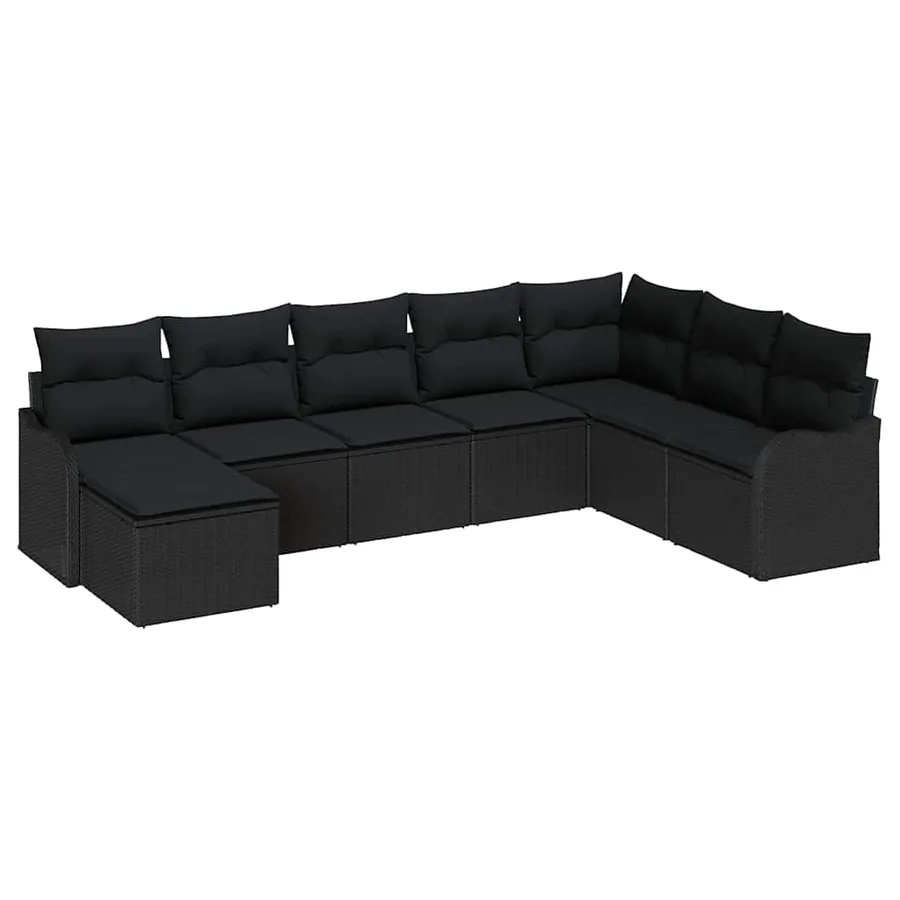 Ensemble de canapé de jardin avec coussin 8 pcs Noir Poly rotin - 2