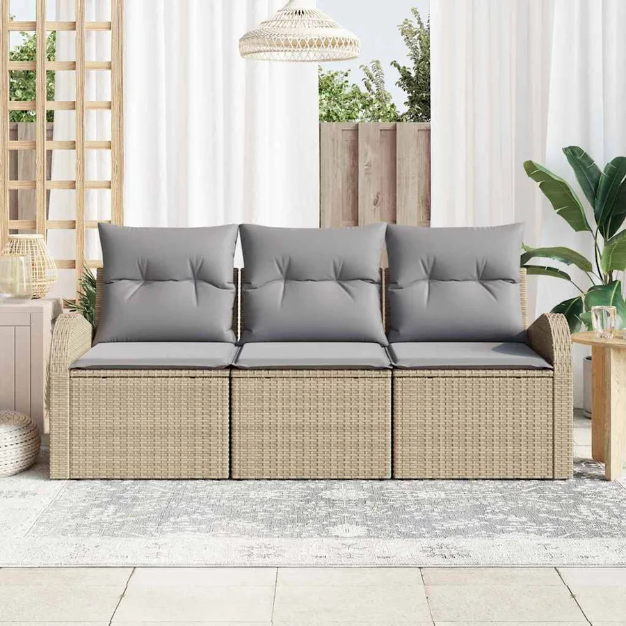 Ensemble de canapé de jardin 3 pcs beige et gris clair - 3