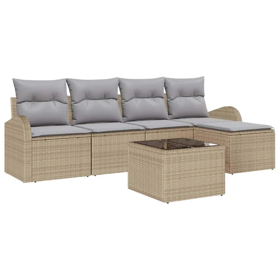 Ensemble de Canapés 6 pcs Beige et Gris clair polyrotin - 2