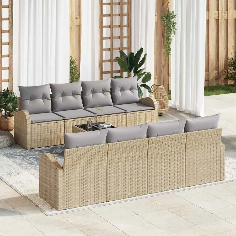 Ensemble de canapé de jardin 9 pcs Beige et gris polyrotin