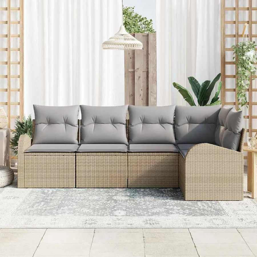 Ensemble de canapé de jardin 5 pcs Beige et Gris clair - 3