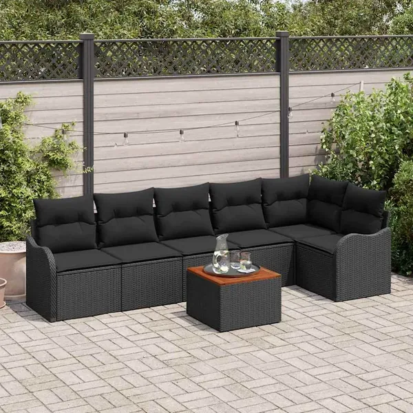 Ensemble de canapé de jardin avec stockage 7 pcs Noir polyrotin