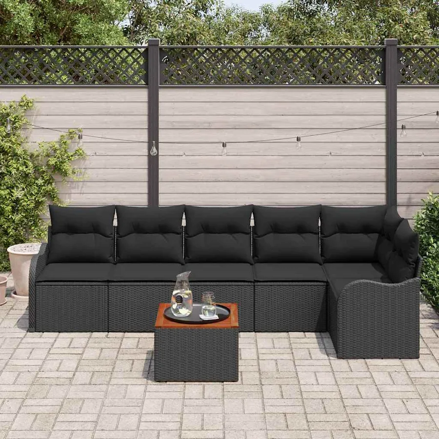 Ensemble de canapé de jardin avec stockage 7 pcs Noir polyrotin - 3
