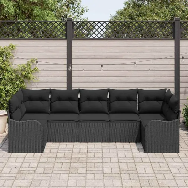 Ensemble de canapé de jardin 7 pcs Noir Poly rotin