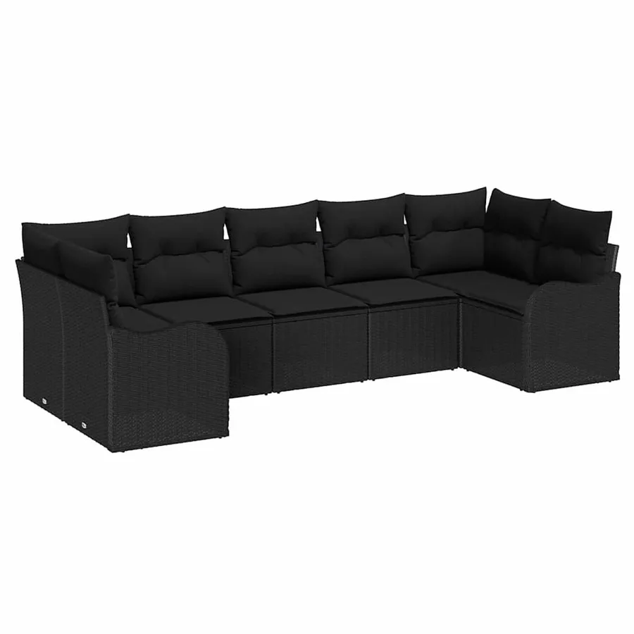 Ensemble de canapé de jardin 7 pcs Noir Poly rotin - 2