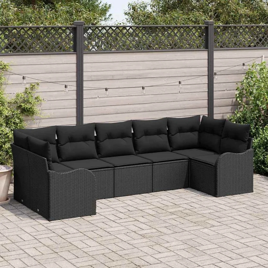 Ensemble de canapé de jardin 7 pcs Noir Poly rotin - 3