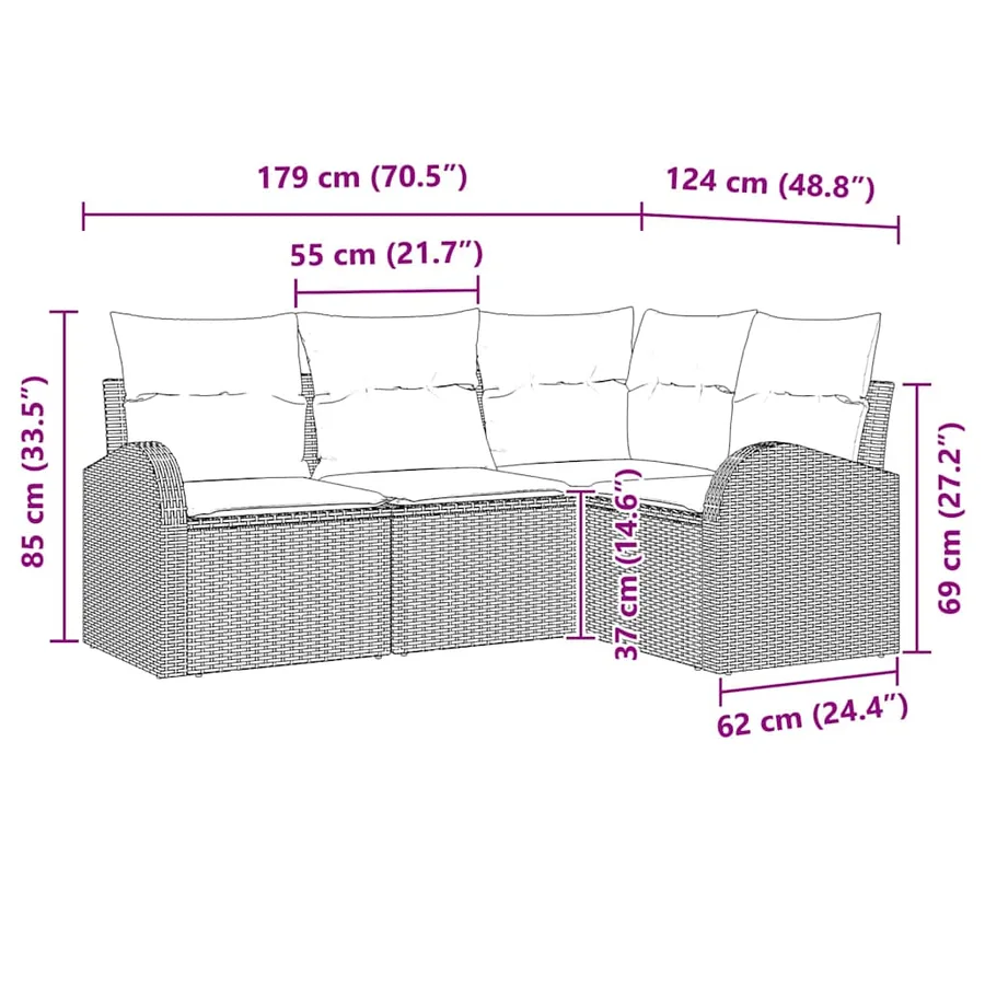 Ensemble de canapé de jardin 4 pcs Marron et blanc polyrotin - 12