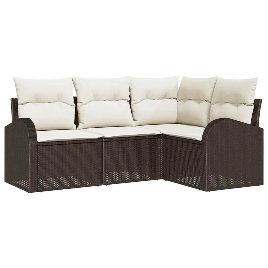 Ensemble de canapé de jardin 4 pcs Marron et blanc polyrotin - 2