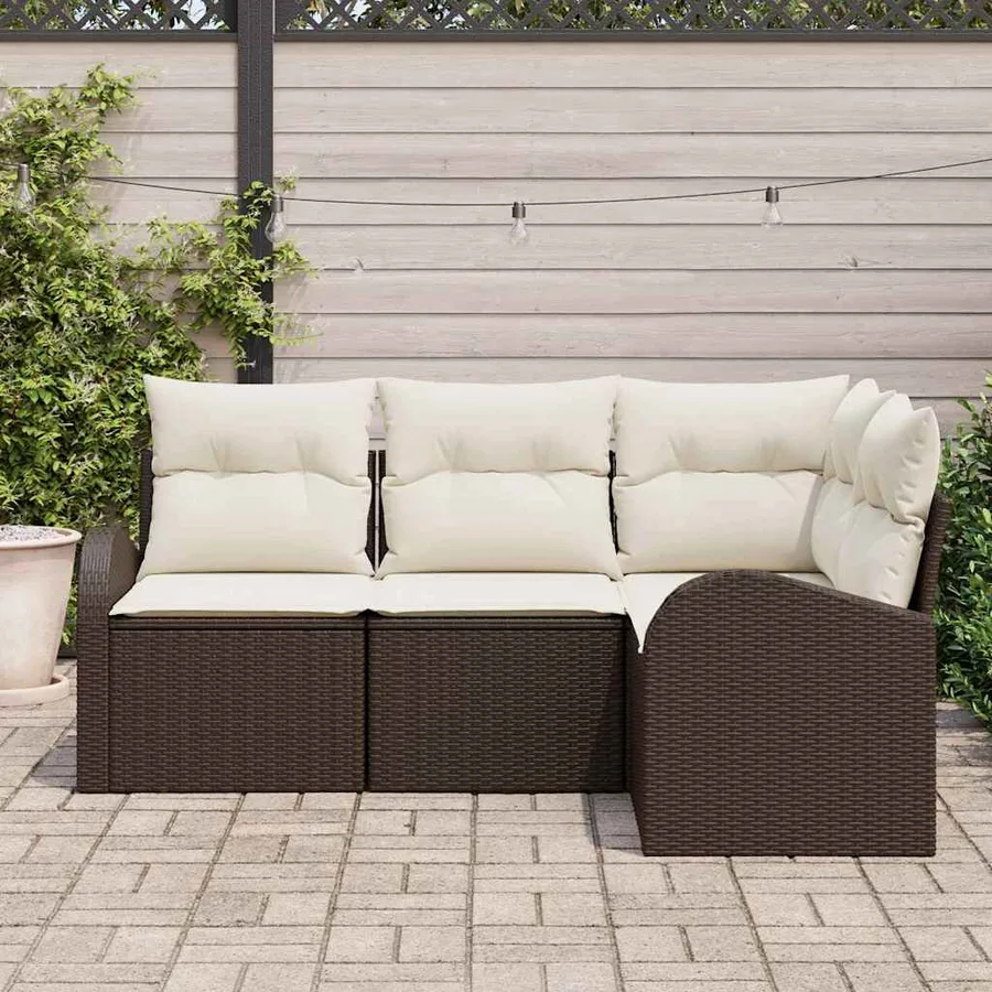 Ensemble de canapé de jardin 4 pcs Marron et blanc polyrotin - 3