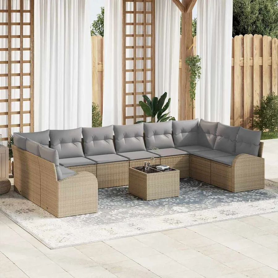 Ensemble de canapé de jardin 11 pcs Beige et Gris clair